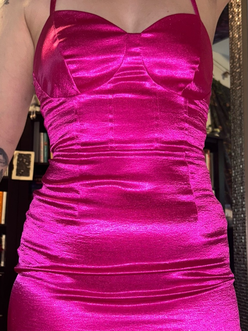 Satin Mini Dress in Fuchsia - Women